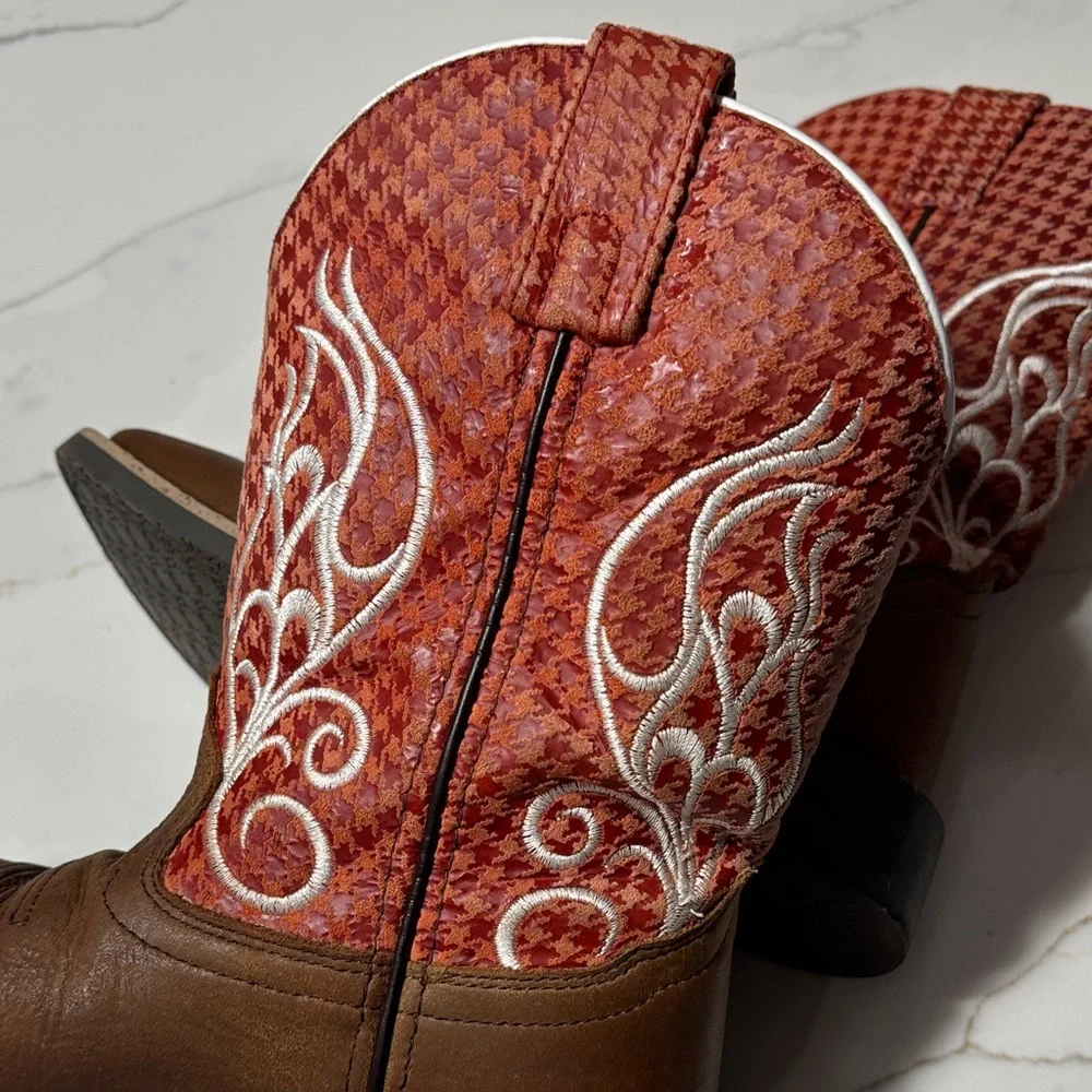 Kids Western Boots in Red and Brown